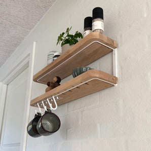 Hylla ek/stål, stor (54 cm) med 4 krokar